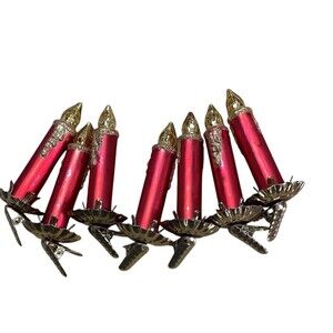 Lot Of 7 Vintage Christmas Tree Clip On Candles Ornament Red And Gold Glitter